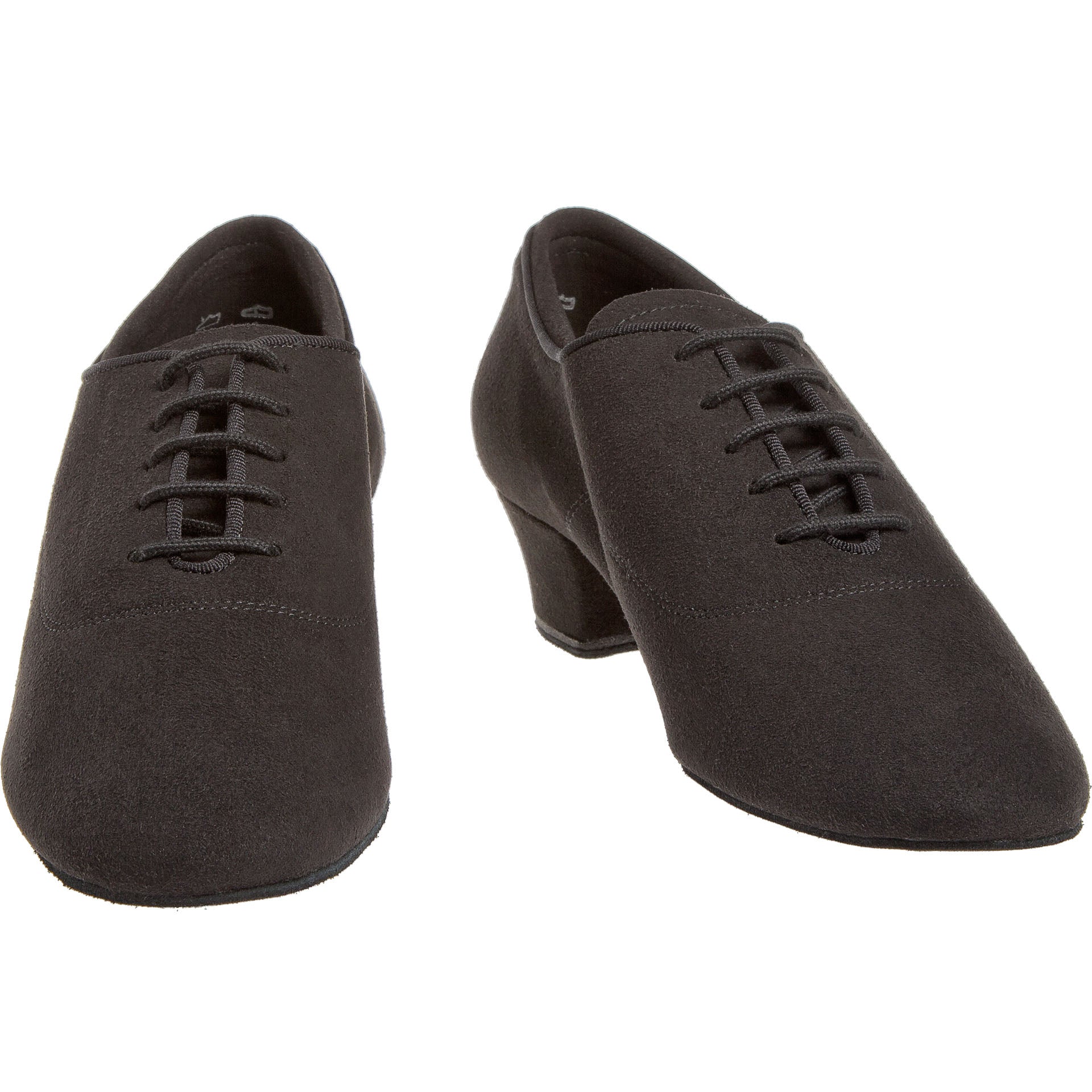Die 140 Tanzschuhe in Schwarz von Diamant bestehen aus schwarzem Wildleder, haben niedrige Absätze und ein Schnürdesign.